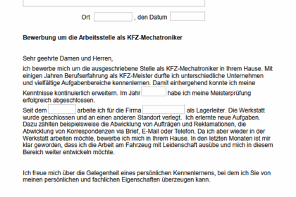 Bewerbung Kfz Mechatroniker: Kostenlose Anträge & Vorlagen zum Download