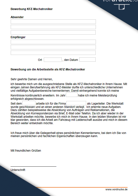 Bewerbung Kfz Mechatroniker: Kostenlose Anträge & Vorlagen zum Download