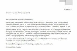 Kostenlose Reinigungskraft Bewerbungsvorlage: Muster & Tipps zum Download