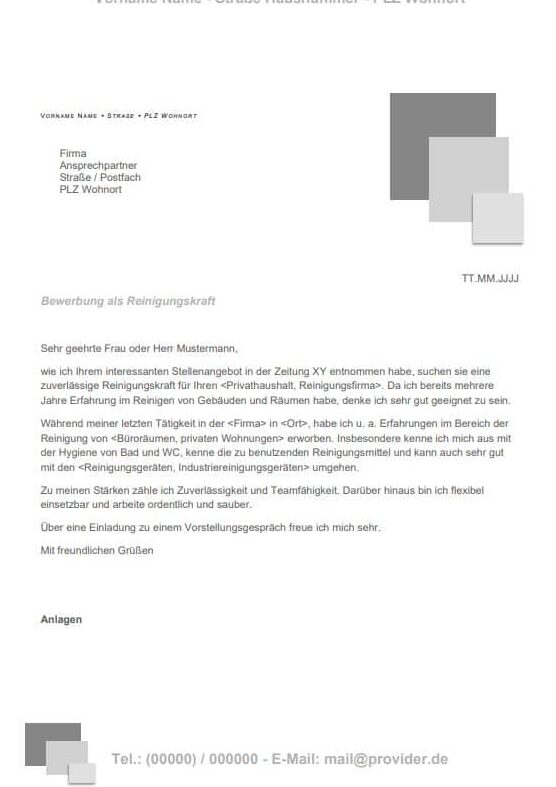 Kostenlose Reinigungskraft Bewerbungsvorlage: Muster & Tipps zum Download