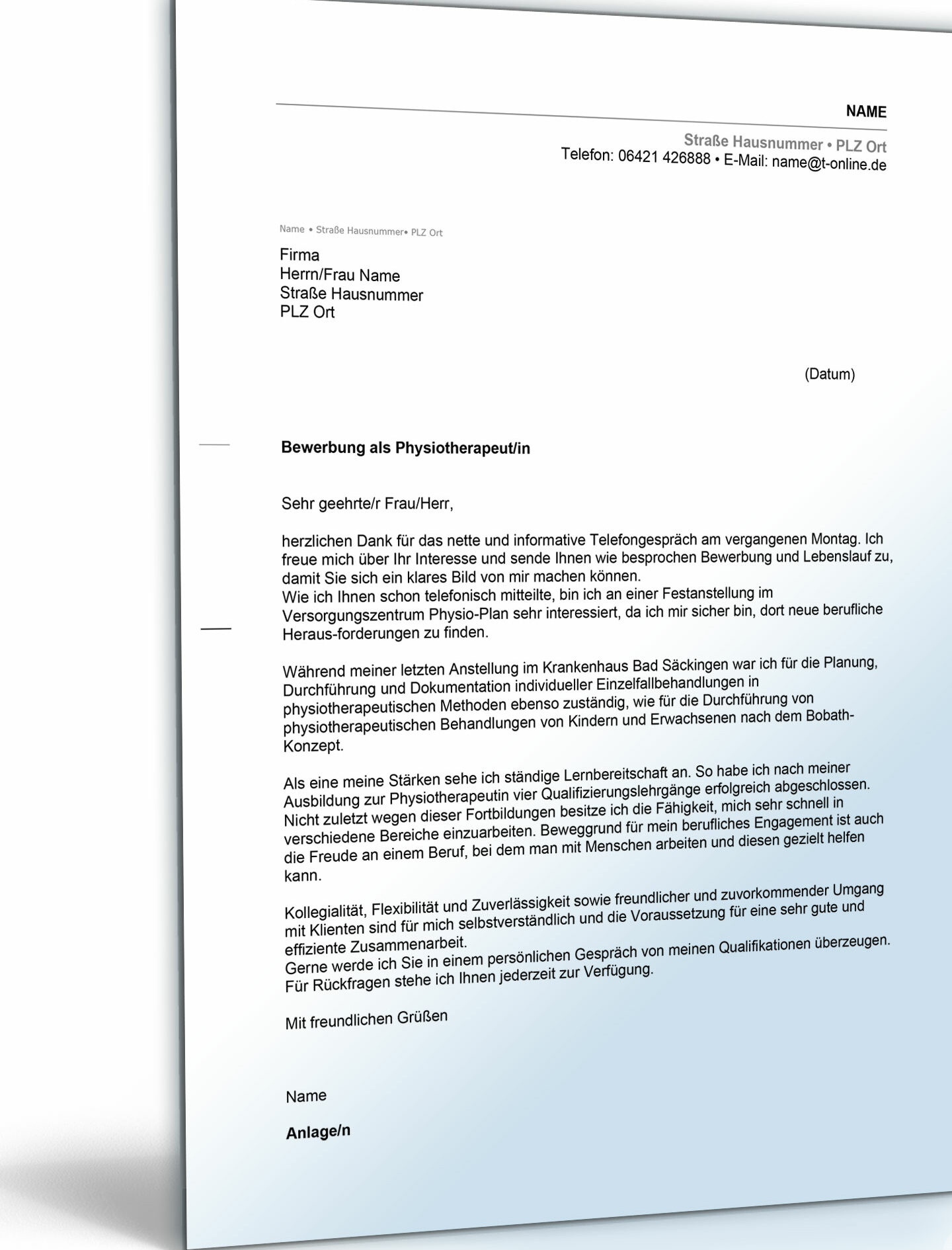 Physiotherapeut Ausbildung: Kostenlose Bewerbungsvorlagen & Tipps