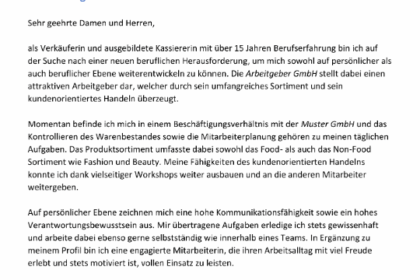 Tipps und Muster für Bewerbung als Verkäuferin Quereinsteiger - Kostenlos