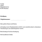 ADAC Kündigung Vorlage PDF - Kostenlose Downloadoption für die Kündigung mit Mustervorlage