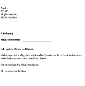 ADAC Kündigung Vorlage PDF - Kostenlose Downloadoption für die Kündigung mit Mustervorlage