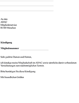 ADAC Kündigung Vorlage PDF - Kostenlose Downloadoption für die Kündigung mit Mustervorlage