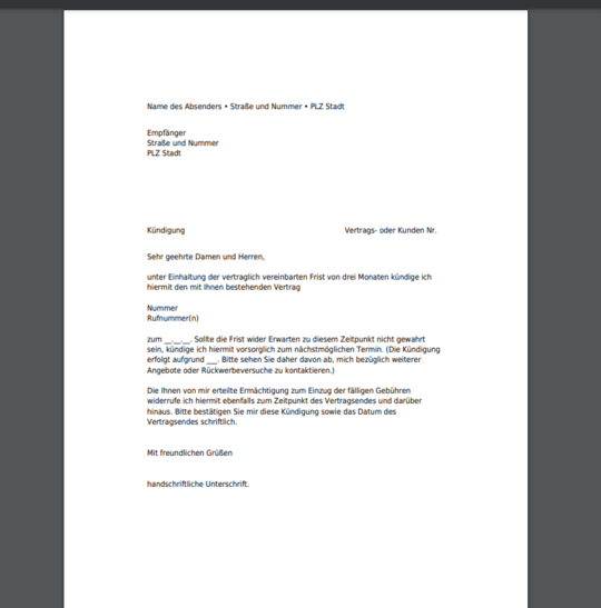 Brillenversicherung Fielmann kündigen - Kostenlose Vorlage PDF zur einfachen Kündigung