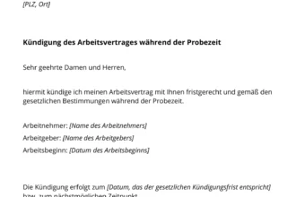 Kündigung in der Probezeit krank - Kostenlose Vorlage zum Download verfügbar