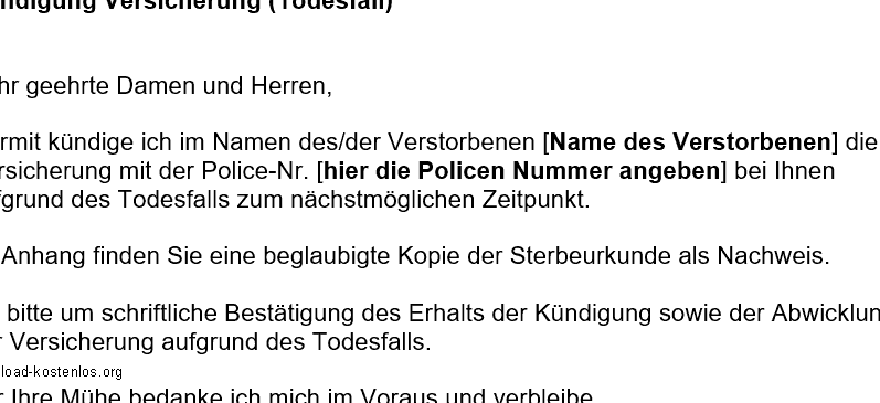Vorlage Kündigung bei Todesfall: Kostenlose Muster für schnelle Abwicklung.