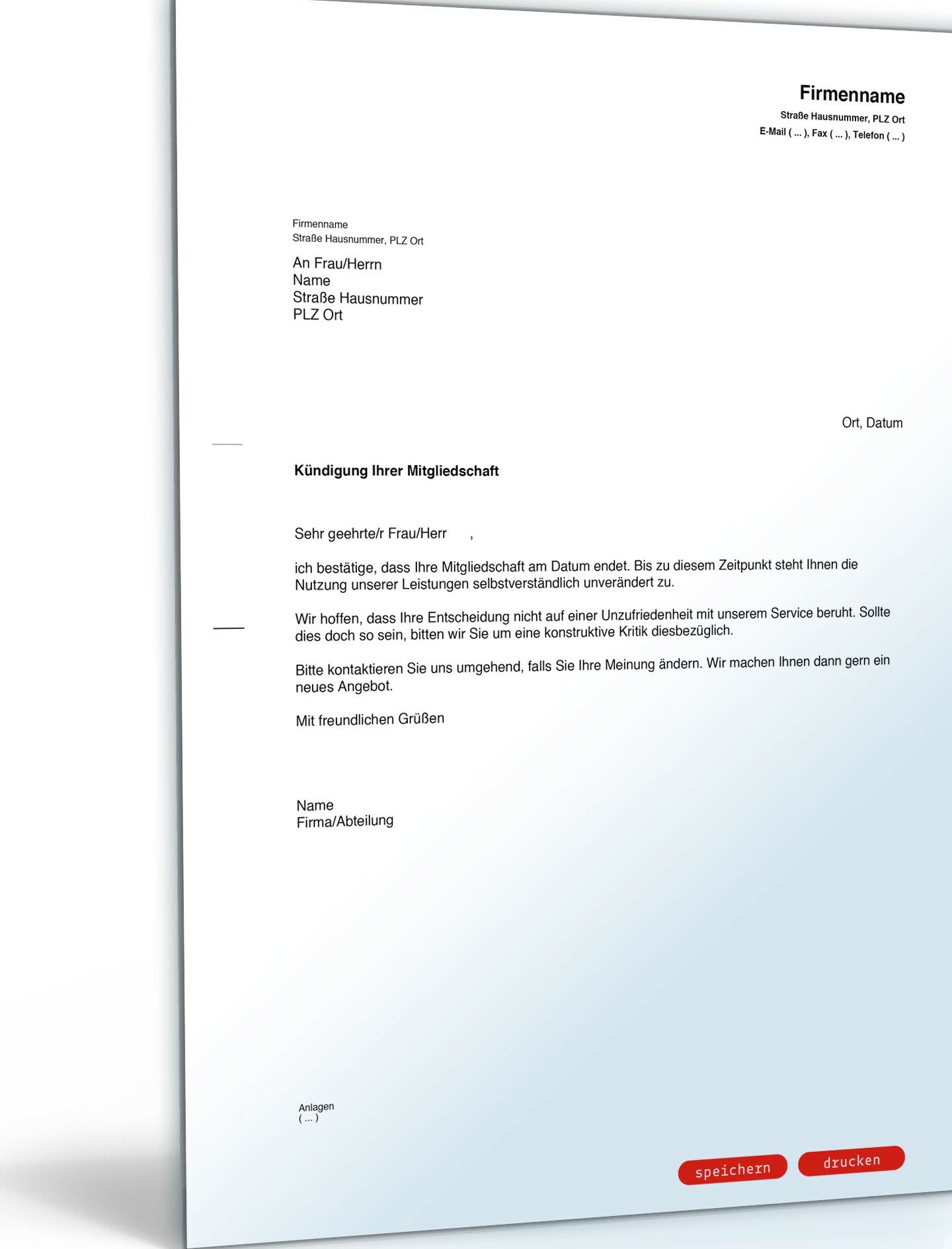 Bestätigung der Kündigung: Gratis Vorlage zum Download für die formale Bestätigung