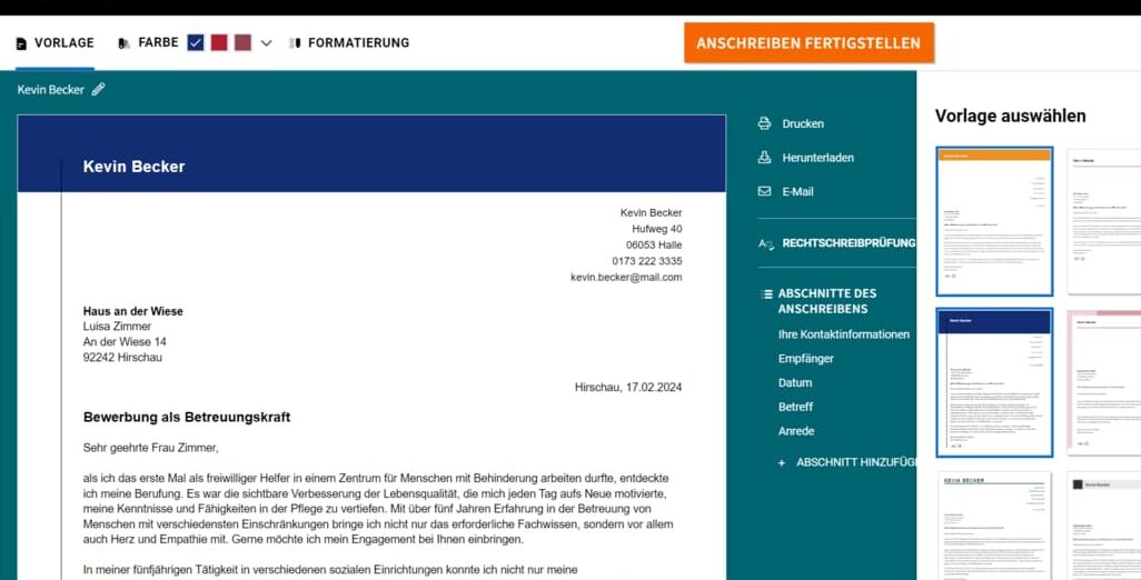 Kostenlose Bewerbung Hauswirtschaft Vorlage - Download-Muster