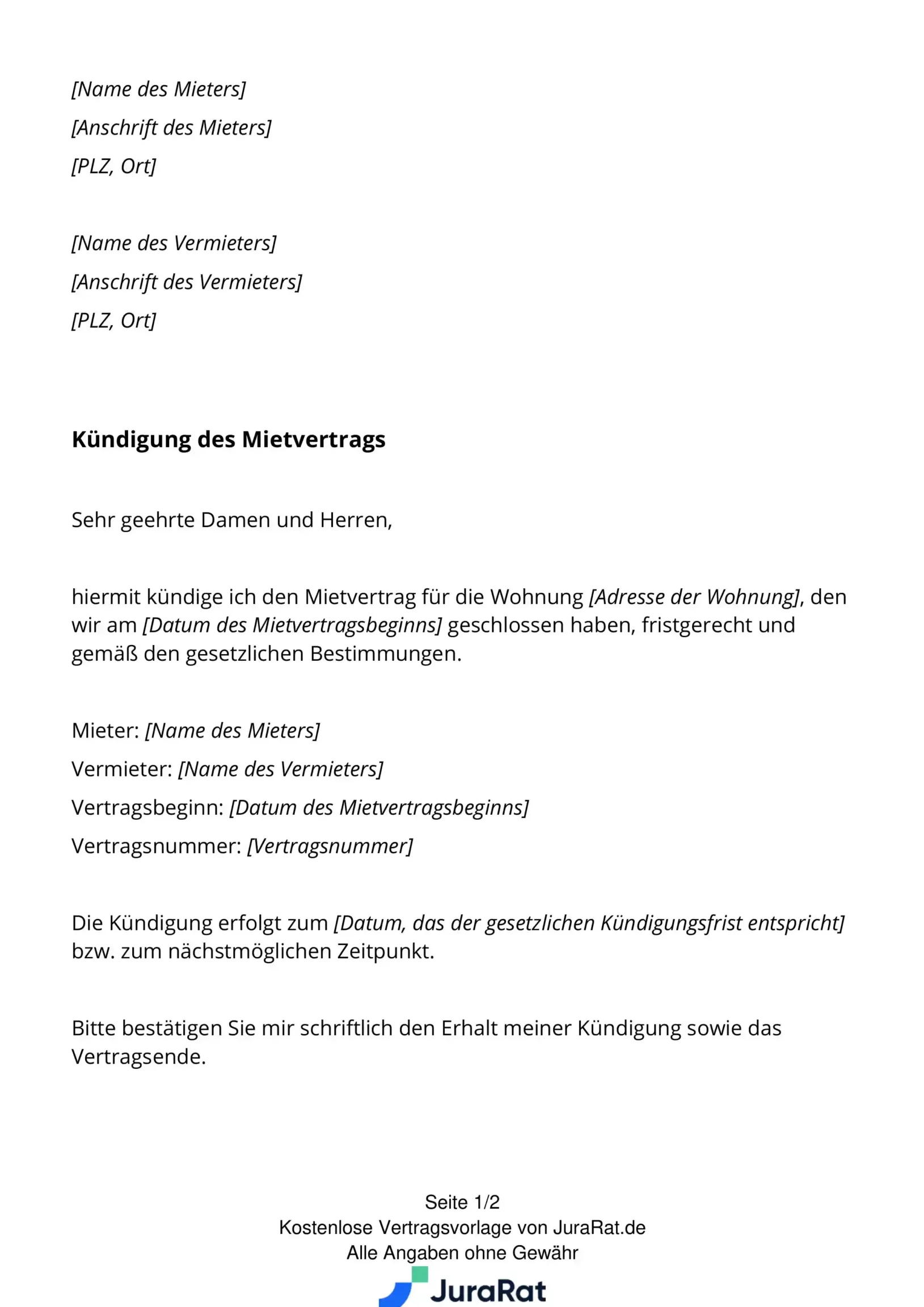 Kündigung der Wohnung per E-Mail: Vorlage für die schnelle und einfache Kündigungsrücksendung