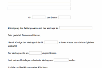 Gratis Kündigung Zeitungsabo Vorlage: Muster zum Downloaden in wenigen Klicks!