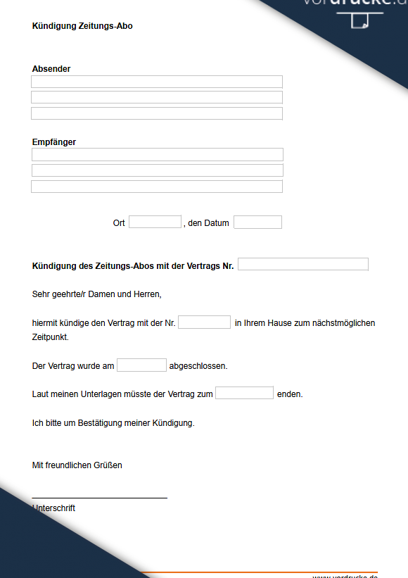 Gratis Kündigung Zeitungsabo Vorlage: Muster zum Downloaden in wenigen Klicks!