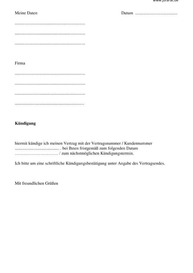 Kündigung eines Handyvertrags Muster zum Download - Vorlage für die Vertragsbeendigung