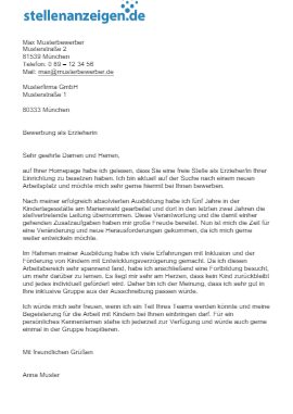 Anschreiben Erzieher Bewerbung