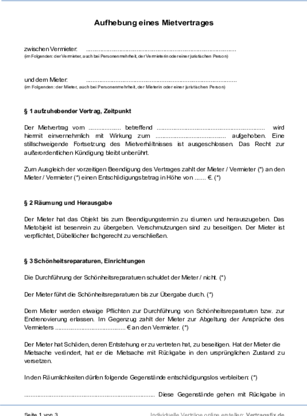 Vorzeitige KÃ¼ndigung Mietvertrag: Kostenlose Vorlage fÃ¼r das KÃ¼ndigungsschreiben - PDF Download