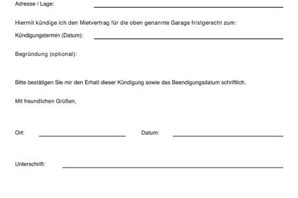 Garage kÃ¼ndigen durch Vermieter: Kostenlose Vorlage hier herunterladen!