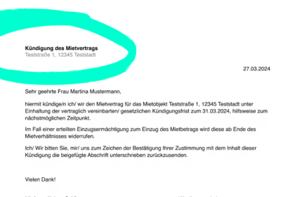 Mietvertrag KÃ¼ndigung: Vorlage fÃ¼r Nachmieter zum Download als PDF.
