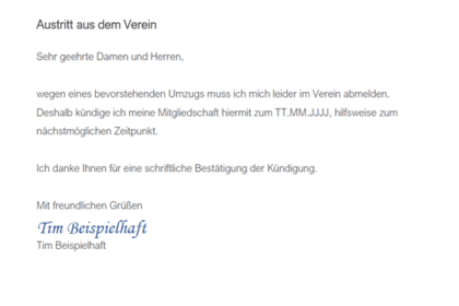 KÃ¼ndigung Mitgliedschaft Verein: Muster zum sofortigen Download