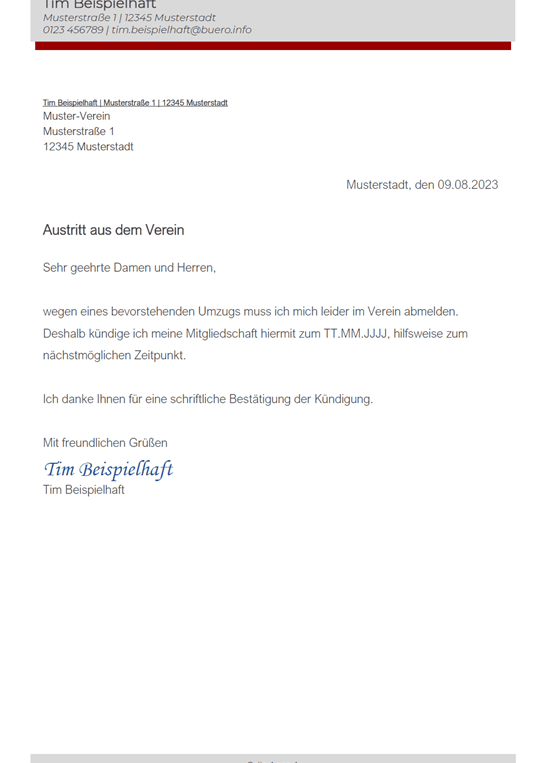 Kündigung Mitgliedschaft Verein: Muster zum sofortigen Download Kündigung Mitgliedschaft Verein: Muster zum sofortigen Download