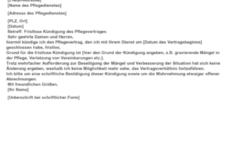 Kündigung Pflegedienst: Muster Vorlage für die fristgerechte Kündigung zum Download Kündigung Pflegedienst: Muster Vorlage für die fristgerechte Kündigung zum Download
