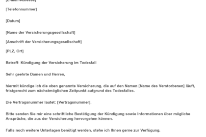 KÃ¼ndigung Todesfall Versicherung: Formular kostenlos downloaden - Muster fÃ¼r schnelle Abwicklung