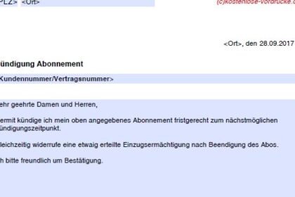 Vorlage KÃ¼ndigung Abo: Kostenlose Muster und Tipps zum einfachen Download