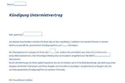 KÃ¼ndigung Untermietvertrag Vorlage - Kostenlose Vorlage zur einfachen KÃ¼ndigung als PDF herunterladen