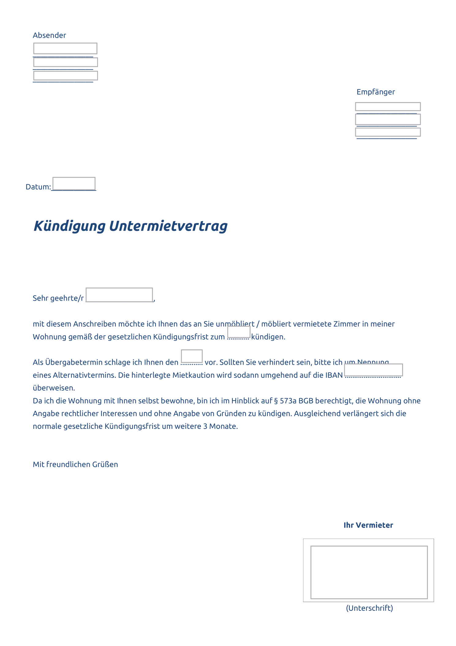 Kündigung Untermietvertrag Vorlage - Kostenlose Vorlage zur einfachen Kündigung als PDF herunterladen Kündigung Untermietvertrag Vorlage - Kostenlose Vorlage zur einfachen Kündigung als PDF herunterladen