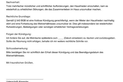 Muster fÃ¼r fristlose KÃ¼ndigung vom Vermieter - Gratis Download verfÃ¼gbar!