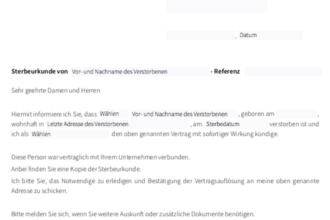 KÃ¼ndigung Todesfall Vorlage: Gratis Muster zum Download fÃ¼r einfache Abwicklung
