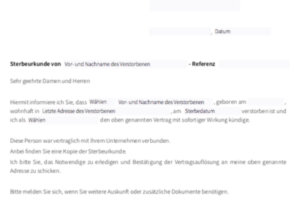 KÃ¼ndigung Todesfall Vorlage: Gratis Muster zum Download fÃ¼r einfache Abwicklung