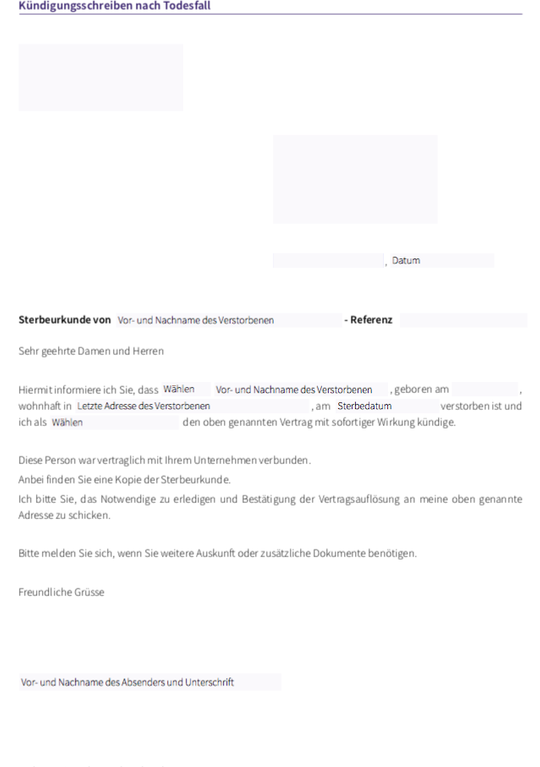 KÃ¼ndigung Todesfall Vorlage: Gratis Muster zum Download fÃ¼r einfache Abwicklung